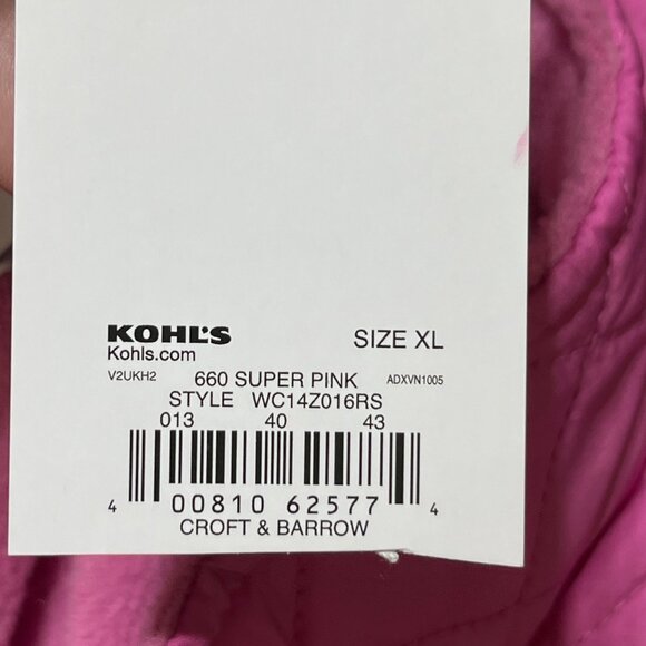 New Croft & Barrow Quilted Vest Size XL Hot Pink Full Zip Mock Neck Jacket - Picture 5 of 8